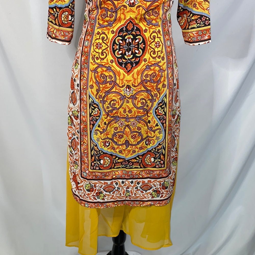 Misslook Yellow Mandala Print Beaded Neck Tunic Dress Kurta - Large - Picture 8 of 12
